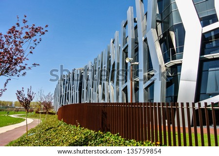 VITORIA-GASTEIZ, SPAIN - APRIL 14: The modern KutxaBank business building, It is designed by architect Mozas and it is inaugurated in 2007. April 14, 2013 in Vitoria Gasteiz, Basque Country, Spain