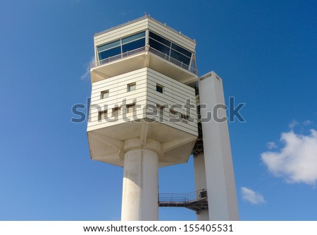 LANZAROTE, SPAIN - SEPTEMBER 15: The control tower in Lanzarote airport. This airport was inaugurated in 1946. September 15, 2013 in Lanzarote, Canary Islands, Spain