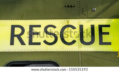 Rescue, sign from a search and rescue helicopter