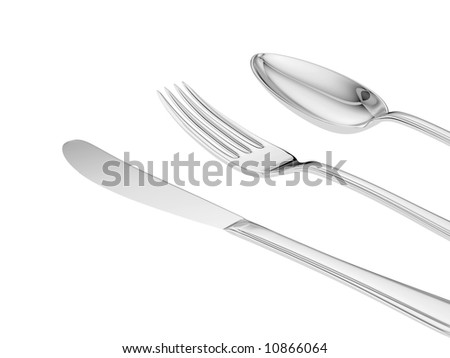 silver knife, fork, spoon isolated close up view
