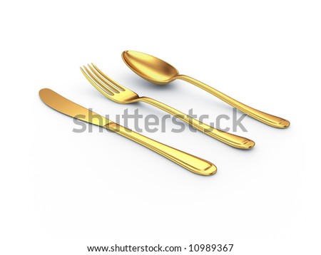 gold knife fork spoon with shadow