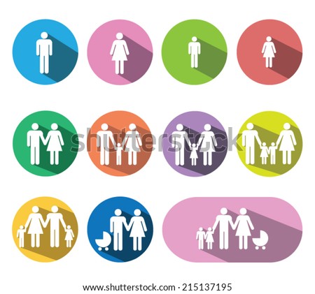 Set of flat icons with long shadow vector illustration eps10 : People family.