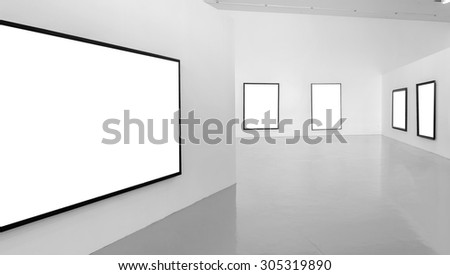 Black and white background : Picture frame in the art gallery or museum.