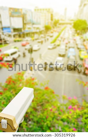 Abstract blurred background : Security camera detects the movement of traffic.