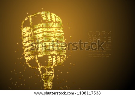 Abstract Shiny Star pattern Vintage microphone shape, music instrument concept design gold color illustration isolated on brown gradient background with copy space, vector eps 10