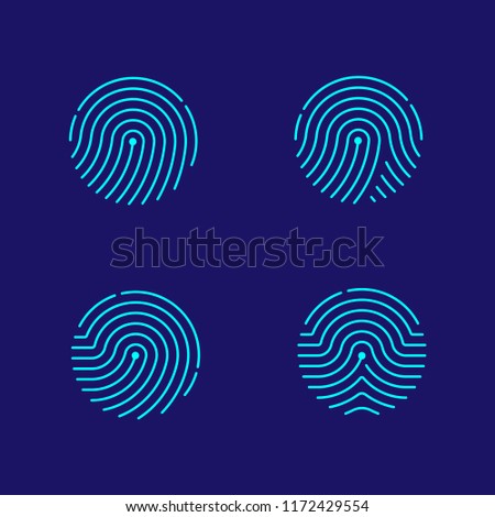 Fingerprint scan icon set dash line design illustration blue and green isolated on dark blue background with Fingerprint text and copy space, vector eps10