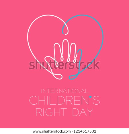 International Children's Right Day logo icon outline stroke set, hand and heart design illustration isolated on pink background with copy space, vector eps10