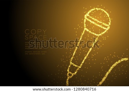 Abstract Shiny Bokeh star pattern Retro Microphone, Music equipment concept design gold color illustration isolated on brown gradient background with copy space, vector eps 10