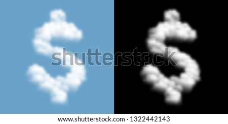 Currency USD (United States Dollars) sign and symbol Cloud or smoke pattern, Business finance concept illustration isolated float on blue sky background with opacity mask, vector