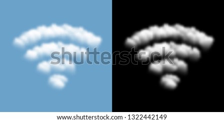 Wifi sign and symbol Cloud or smoke pattern, Internet wireless technology concept design illustration isolated float on blue sky background, with opacity mask, vector eps 10