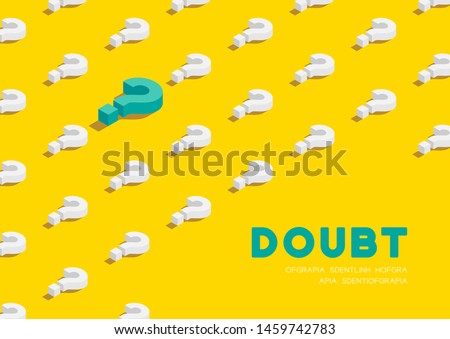 Question mark symbol 3D isometric pattern, Doubt concept poster and banner horizontal design illustration isolated on yellow background with copy space, vector eps 10