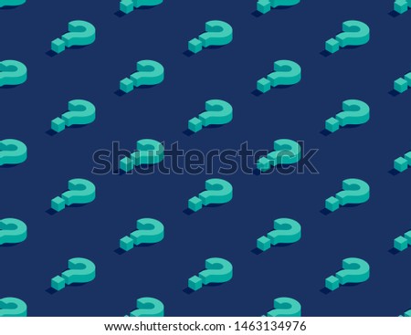 Question mark symbol 3D isometric seamless pattern, Doubt concept poster and banner vertical design illustration isolated on blue background with copy space, vector eps 10