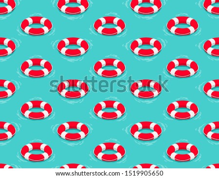 Lifebuoy or Life ring 3D isometric seamless pattern, Rescue equipment concept design illustration isolated on green background with copy space, vector eps 10