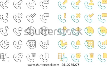 Phone icon notification, alarm, calendar, message, contact, urgent, important, signal
, trash, sim miss, call and mail editable stroke set line design vector illustration isolated on white background