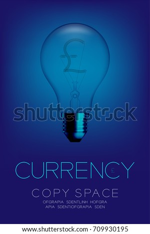 Alphabet Incandescent light bulb switch off set Currency GBP (Pound Sterling) symbol concept, illustration isolated in blue gradient background