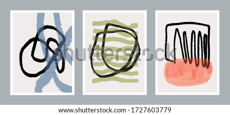 Set of three creative minimalist hand painted illustration for wall decoration, postcard or brochure design. Vector EPS10.