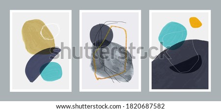 Set of 3 creative minimalist hand painted illustrations for wall decoration, postcard or brochure design. Vector EPS10.