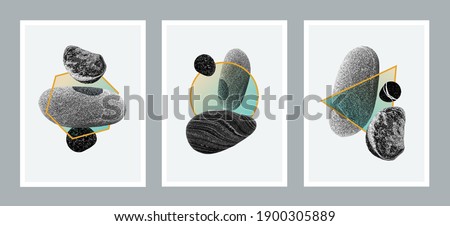 Set of 3 creative minimalist illustrations for wall decoration, postcard or brochure cover design. Vector EPS10.