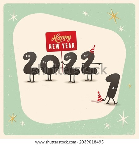 Vintage style funny greeting card - Happy New Year 2022 - Editable, grunge effects can be easily removed for a brand new, clean sign.