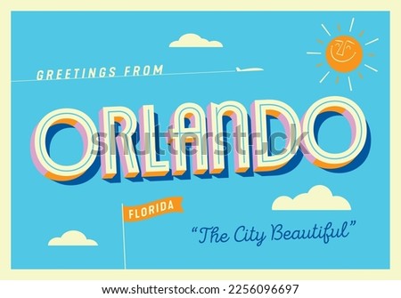 Greetings from Orlando, Florida, USA - The City Beautiful - Touristic Postcard - EPS 10.