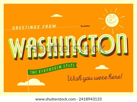 Greetings from Washington, USA - The Evergreen State - Touristic Postcard