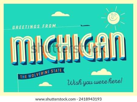 Greetings from Michigan, USA - The Wolverine State - Touristic Postcard.