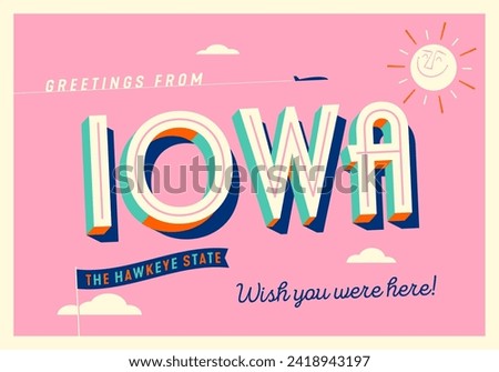 Greetings from Iowa, USA - The Hawkeye State - Touristic Postcard.