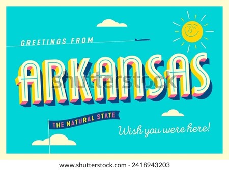 Greetings from Arkansas, USA - The Natural State - Touristic Postcard.