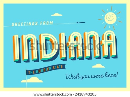 Greetings from Indiana, USA - The Hoosier State - Touristic Postcard.
