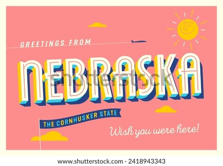 Greetings from Nebraska, USA - The Cornhusker State - Touristic Postcard.