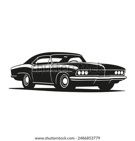 Vintage style classic muscle car black and white clip art. Vector EPS10.