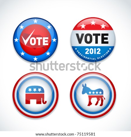 Set of US presidential election buttons in 2012. Vector.