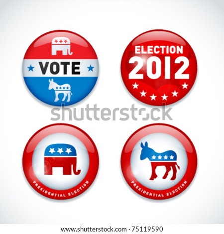 Set of US presidential election buttons in 2012. Vector.