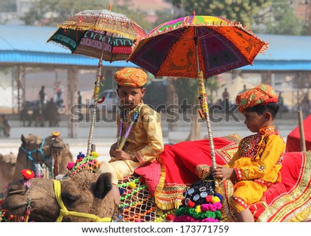 PUSHKAR, INDIA - NOVEMBER 22, 2012: Competition to decorate camels at Pushkar camel fair
