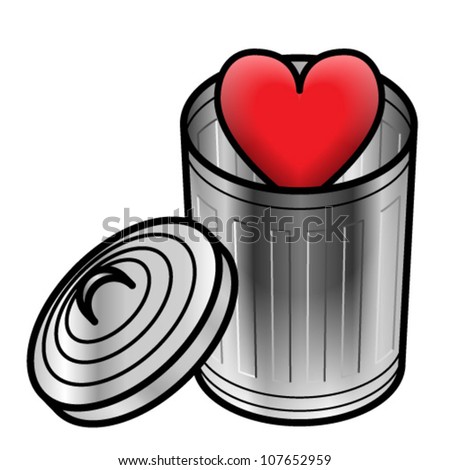 Concept: throwaway emotions/love. A heart in a trash can.