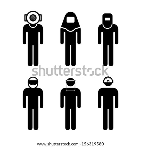 People icons: occupational hear gear / helmets / dress.