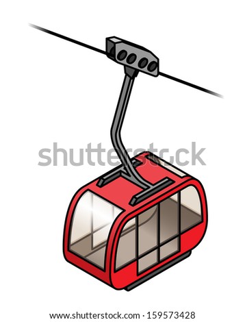 A red cable car gondola.
