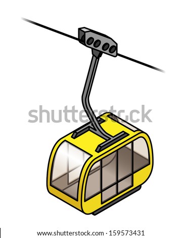 A yellow cable car gondola.