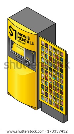 A self-service DVD movie rental kiosk / vending machine.