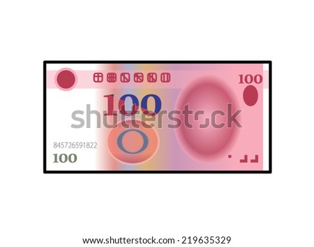 A stylized iconic 100 yuan Chinese renminbi RMB bank note / paper money. 