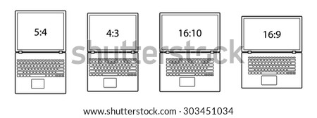 Diagrams comparing differences between different screen aspect ratios. Laptop/notebook computers.