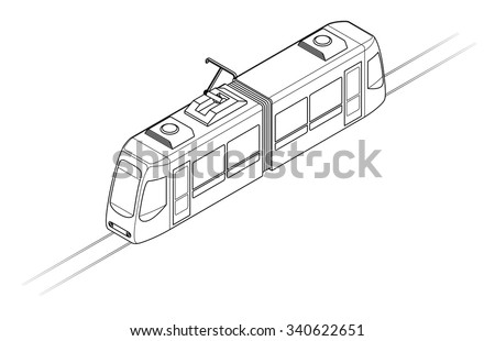 Line Drawing Of A Tram Or Light Rail Public Transport Vehicle. Stock