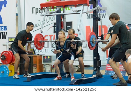 MOSCOW, RUSSIA - JUNE 13: unidentified athlete in action during the Russian championship on powerlifting event in Moscow on June 13, 2013.