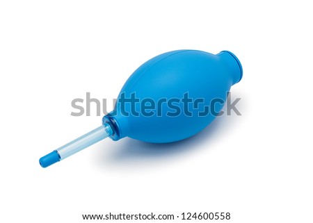 Blue rubber air blower pump isolated on white background