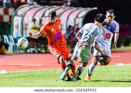 SISAKET THAILAND-OCTOBER 22: Victor Amaro of Sisaket FC. in action during Thai Premier League between Sisaket FC and Air Force Central FC at Sri Nakhon Lamduan Stadium on October 22,2014,Thailand