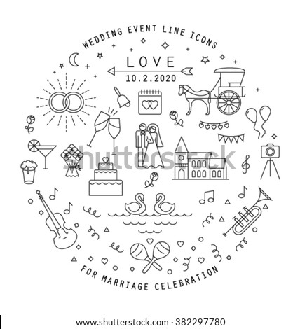 WEDDING LINE ICONS COLLECTION. Can be used in wedding invitation design, cards, websites,blogs and more... Editable vector illustration file.