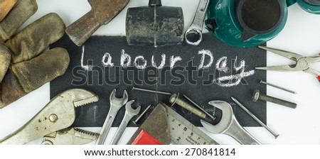 Labor day background - top view of many tools