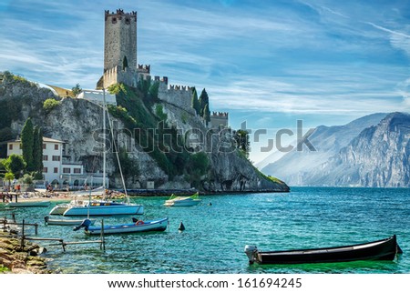 Old castle on the rock. Lake Garda.Malcesene.