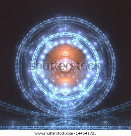 Radiant blue and orange orb - abstract fractal design