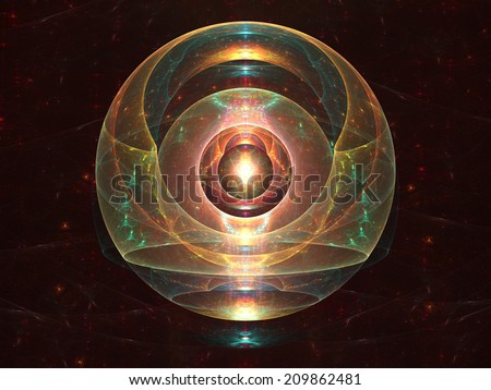 Abstract fractal orb composed of layers of colorful light